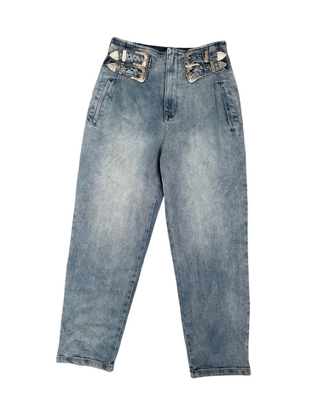 Signature8 Tapered Mom Jeans Y2K Western Etched Silver Buckles Size S High Rise